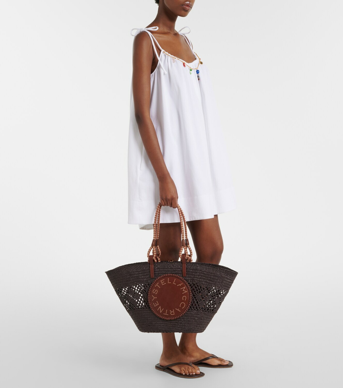 Stella McCartney Logo Large raffia basket bag