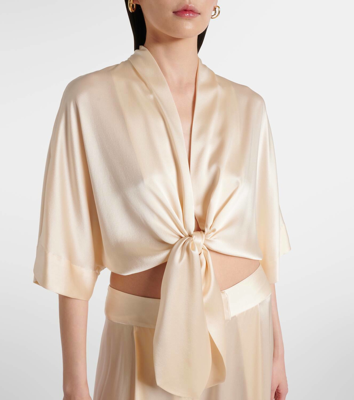 The Sei Cropped silk satin wrap blouse
