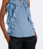 McQueen Ruffled cutout silk georgette top