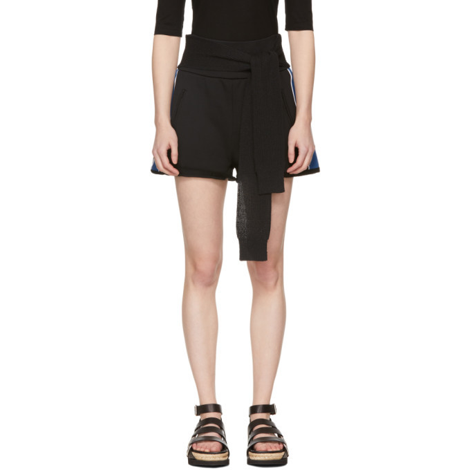 Photo: 3.1 Phillip Lim Black and Blue Waist Tie Shorts