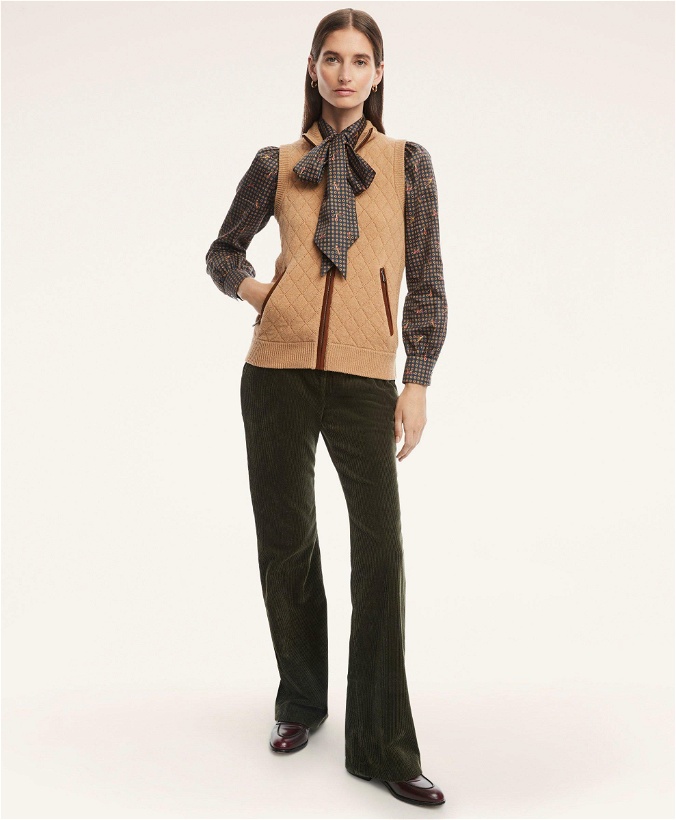 Photo: Brooks Brothers Women's Merino Blend Quilted Sweater Vest | Camel