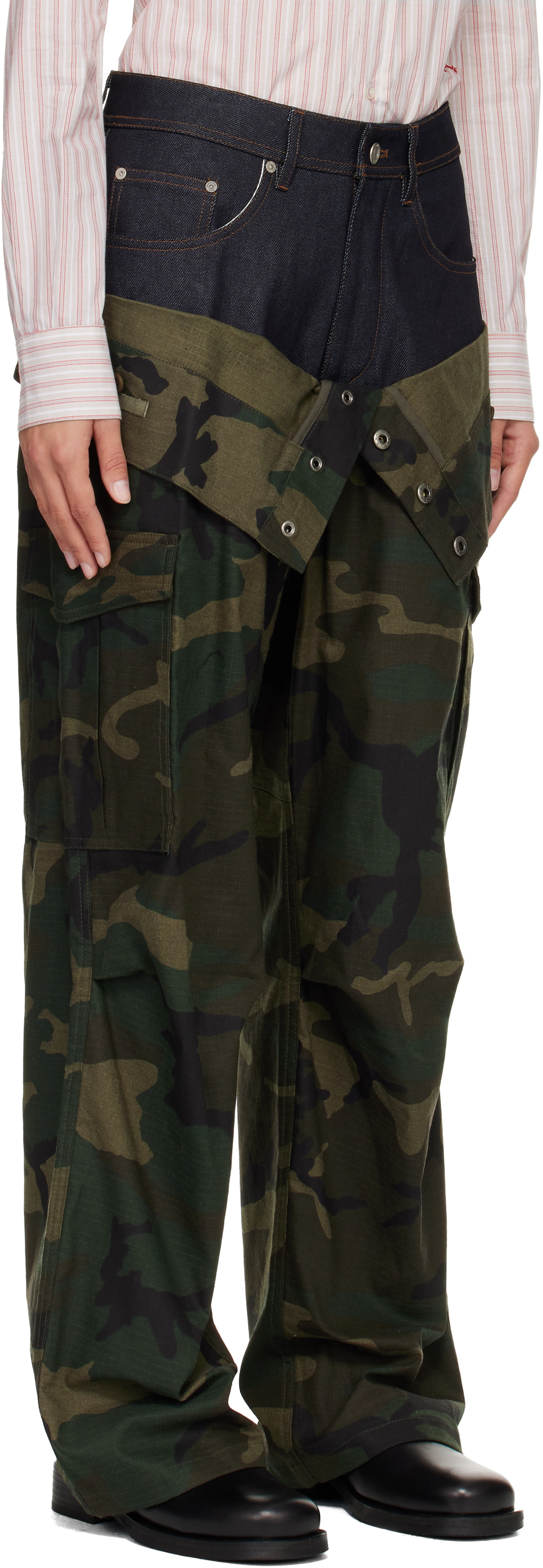Andersson Bell Khaki Camouflage Double Waist Work Wide-Leg Cargo Pants
