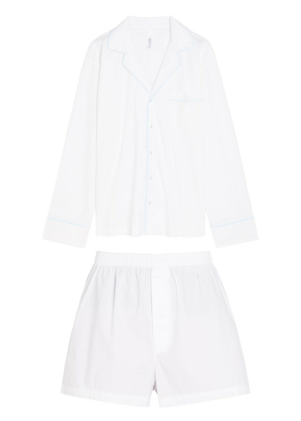 Photo: Skims Logo-embroidered Stretch-cotton Poplin Pyjama set White