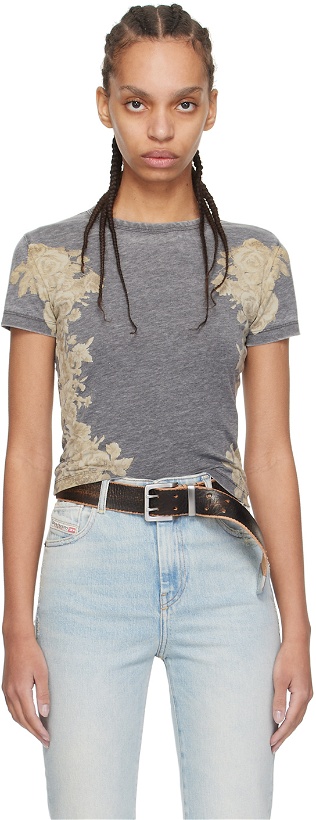 Photo: GUESS USA SSENSE Exclusive Gray Floral Burn Out T-Shirt