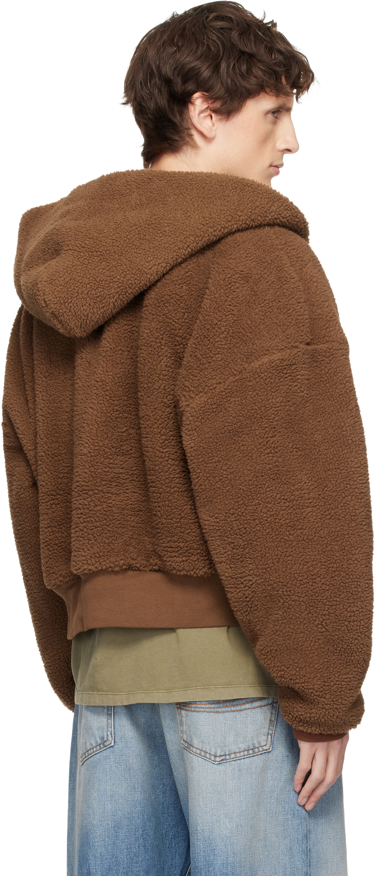 ERL Brown Terry Fleece Zipped Hoodie