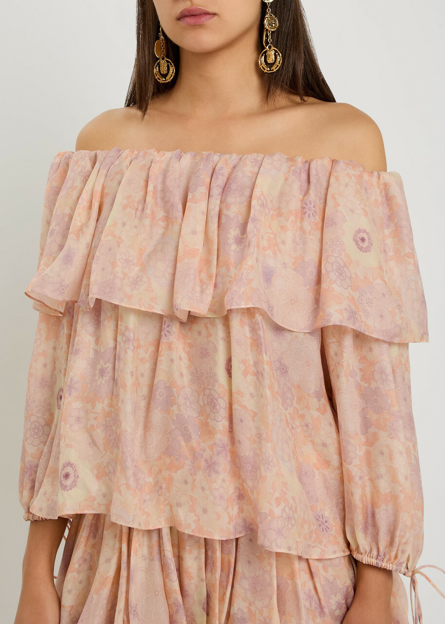 Chloe Floral-print Silk top Pink