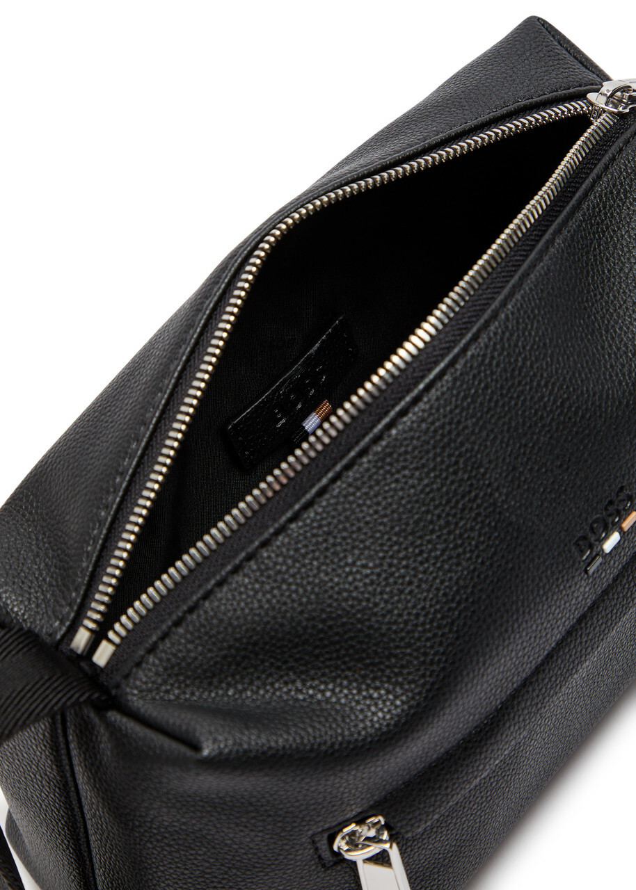 Boss Ray Logo Grained Leather Wash bag - Black - One Size