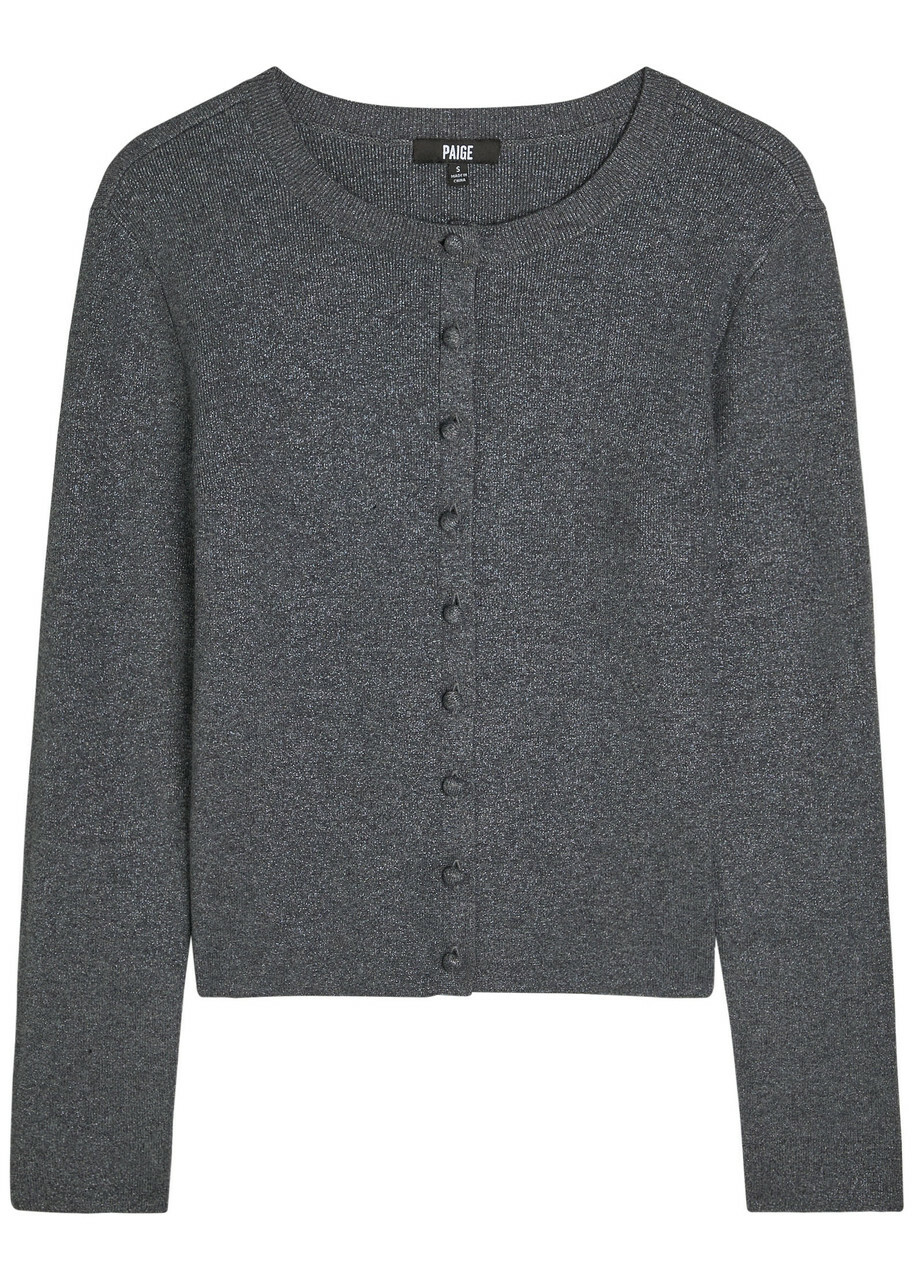 Paige Anzu Metallic Knit Cardigan Dark Grey