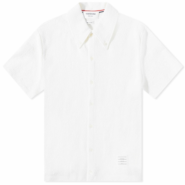 Photo: Thom Browne Men's Short Sleeve Button Down Stripe Shirt in White