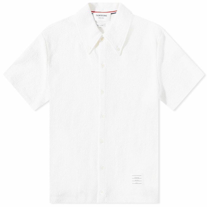 Photo: Thom Browne Men's Short Sleeve Button Down Stripe Shirt in White