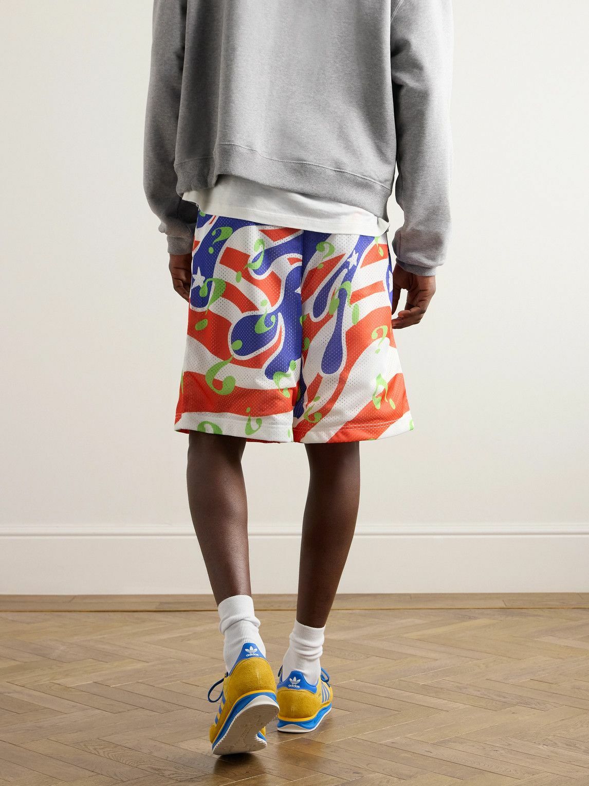 SKY HIGH FARM - Flame Straight-Leg Printed Mesh Shorts - Blue