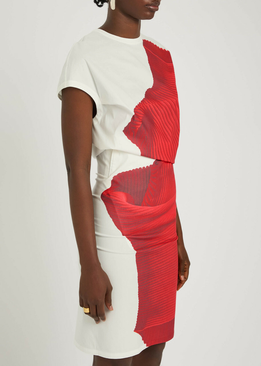 Issey Miyake Printed Cotton-blend Poplin Midi Dress Red