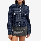 Balmain Women's Boxy Denim Jacket With All Over Logo in Blue