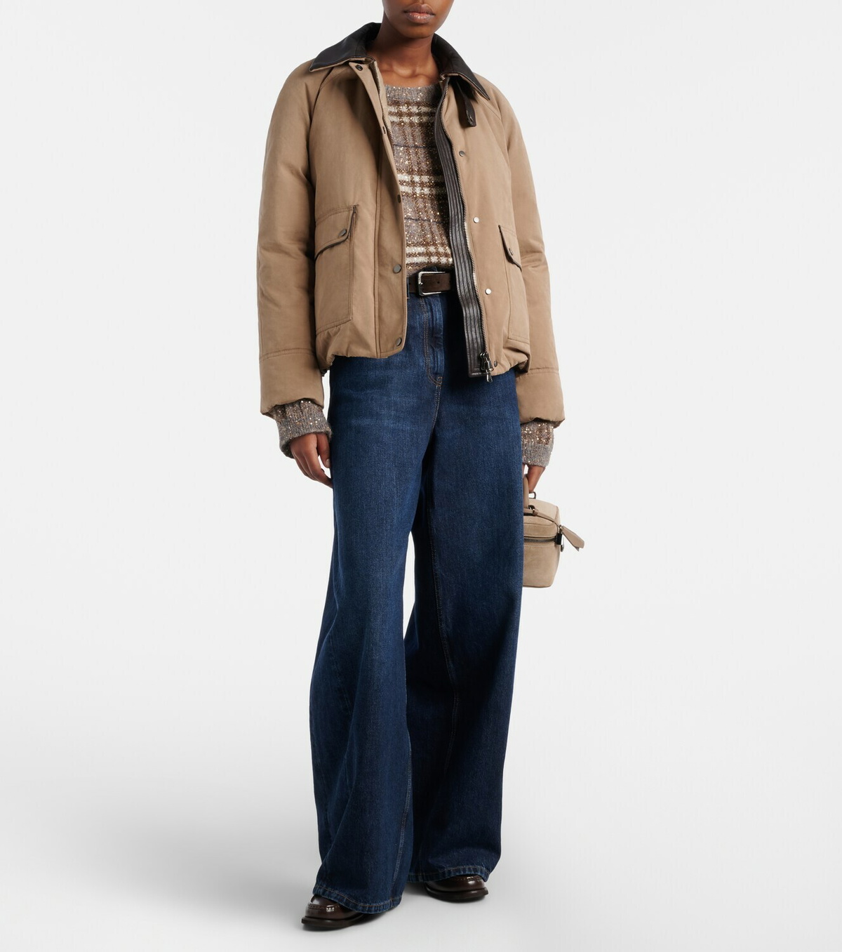 Brunello Cucinelli Leather-trimmed padded jacket