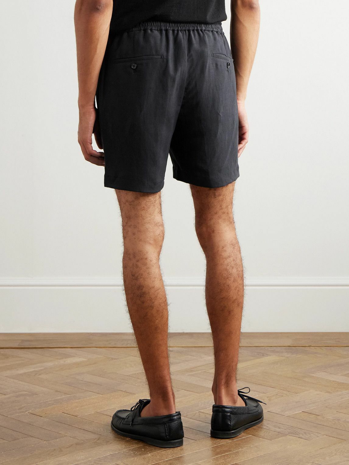 Ralph Lauren Purple label - Dorest Straight-Leg Pleated Silk and Linen-Blend Drawstring Shorts - Black