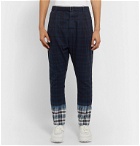 Sacai - Belted Pleated Checked Madras Cotton Trousers - Blue