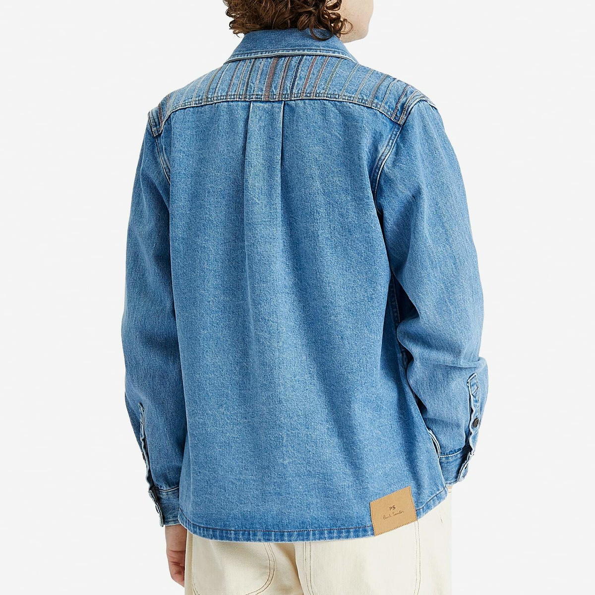 Paul Smith Men's Stripe Embroidered Denim Shirt Jacket in Blue
