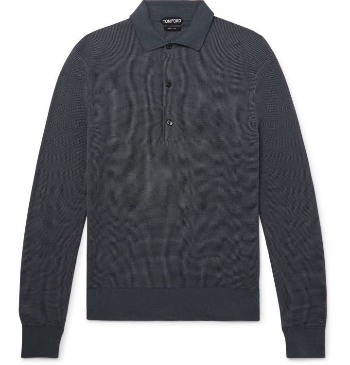 Photo: TOM FORD - Slim-Fit Cotton and Silk-Blend Polo Shirt - Gray