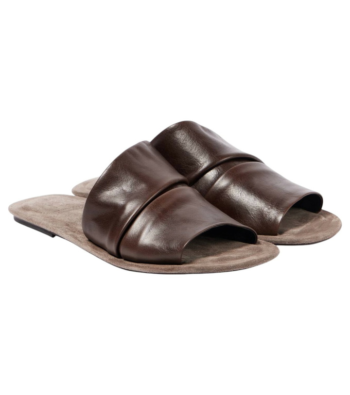 Photo: Brunello Cucinelli Ruched leather slides