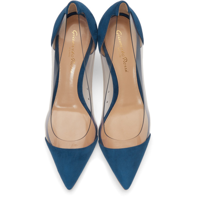 Gianvito Rossi Blue Suede Plexi Heels