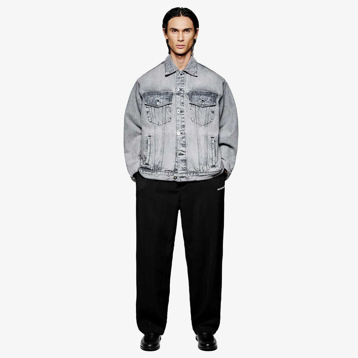 MKI Men's Denim Trucker Jacket in Washed Black