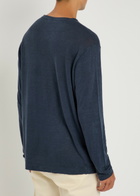 Gusari Long Sleeve Henley Linen T-shirt Navy