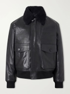 A.P.C. - Charles Wool-Fleece Trimmed Leather Jacket - Black