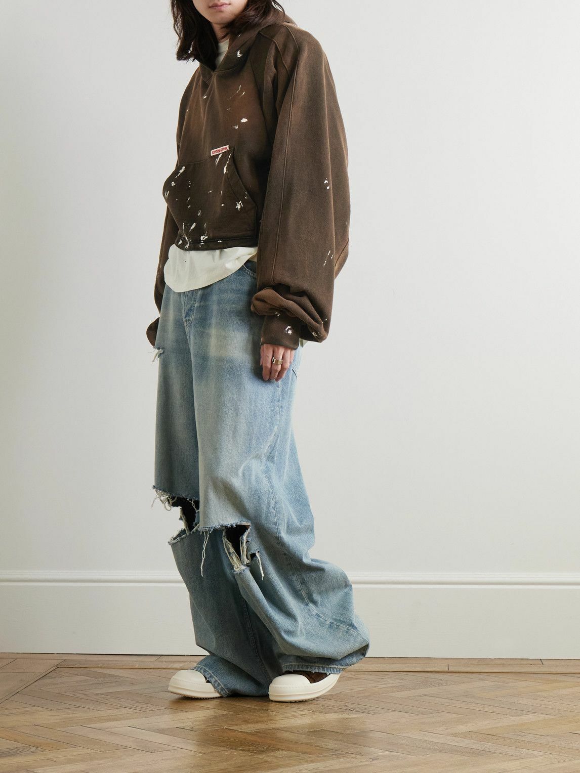 RRR123 - Cropped Logo-Appliquéd Paint-Splattered Cotton