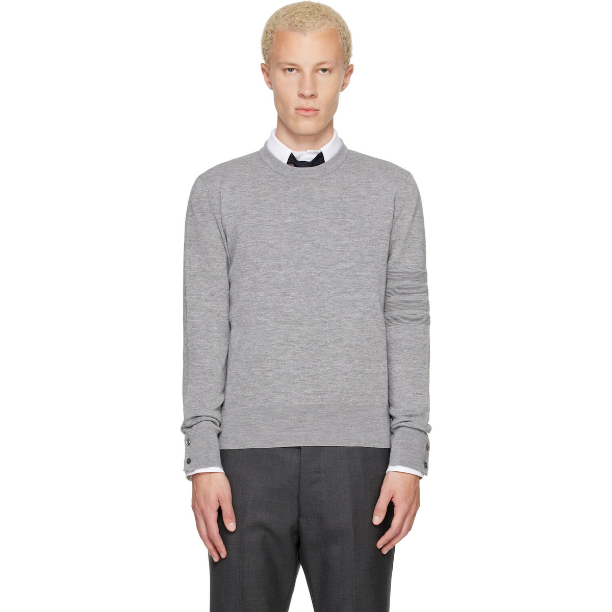 Thom Browne Gray Ottoman Milano Stitch 4-Bar Bomber Sweater
