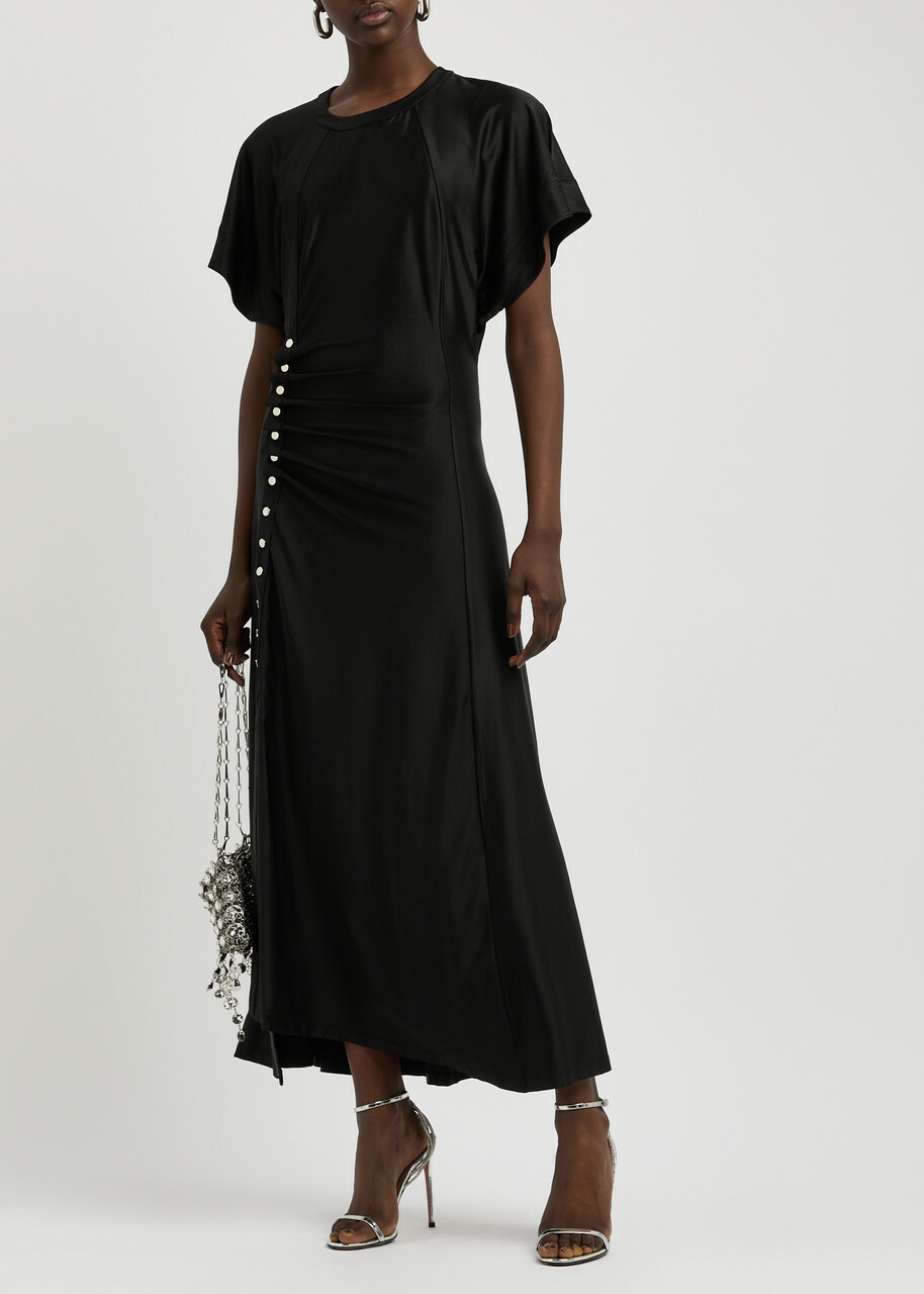 Rabanne Ruched Satin-jersey Maxi Dress Black Paco Rabanne