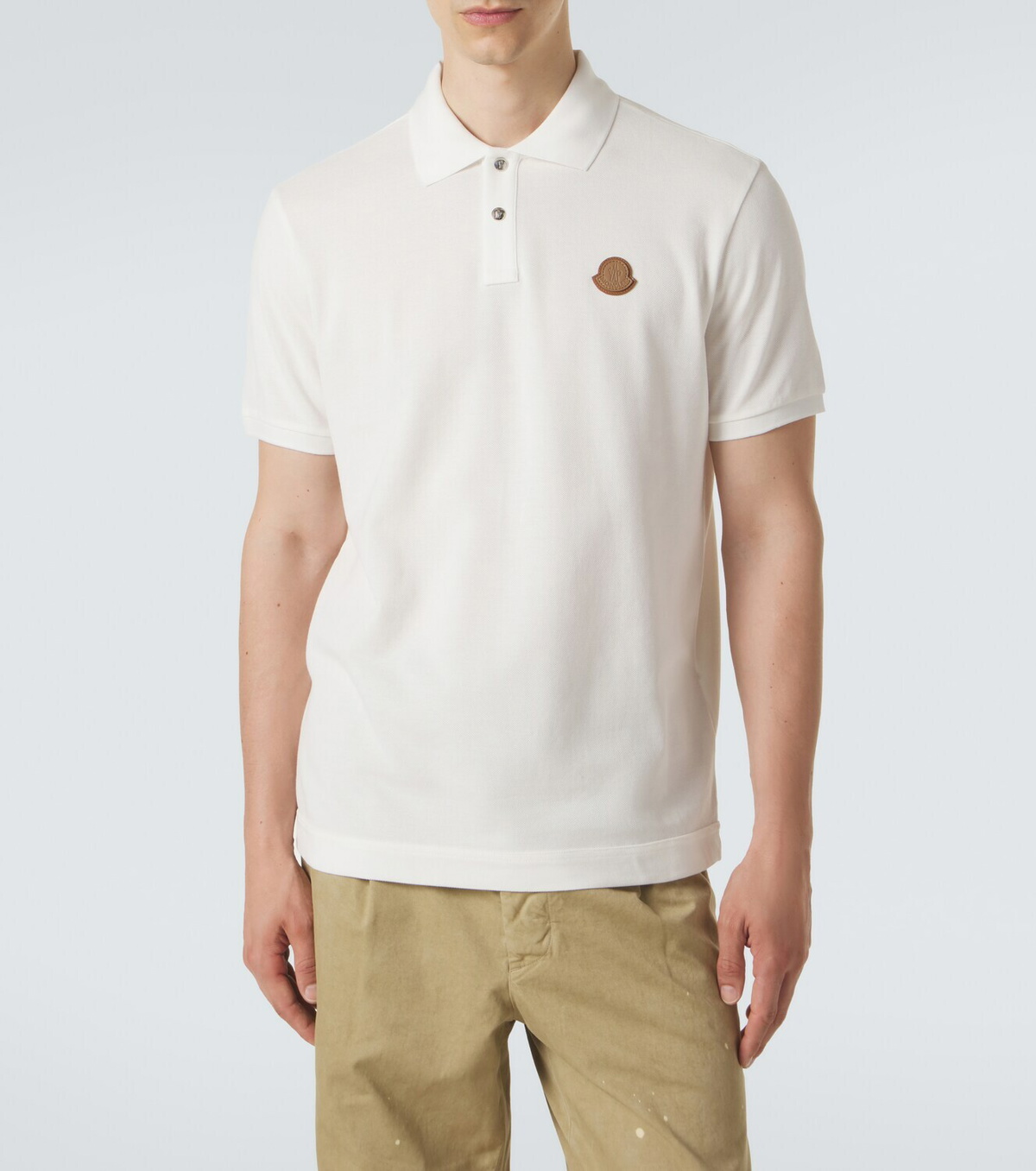Moncler Leather-trimmed cotton piqué polo shirt
