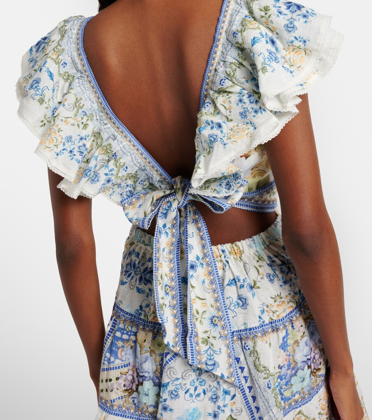 Camilla Embellished floral linen minidress