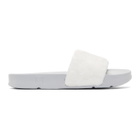 Baja East White and Grey Fila Edition Shearling Drifter Slides