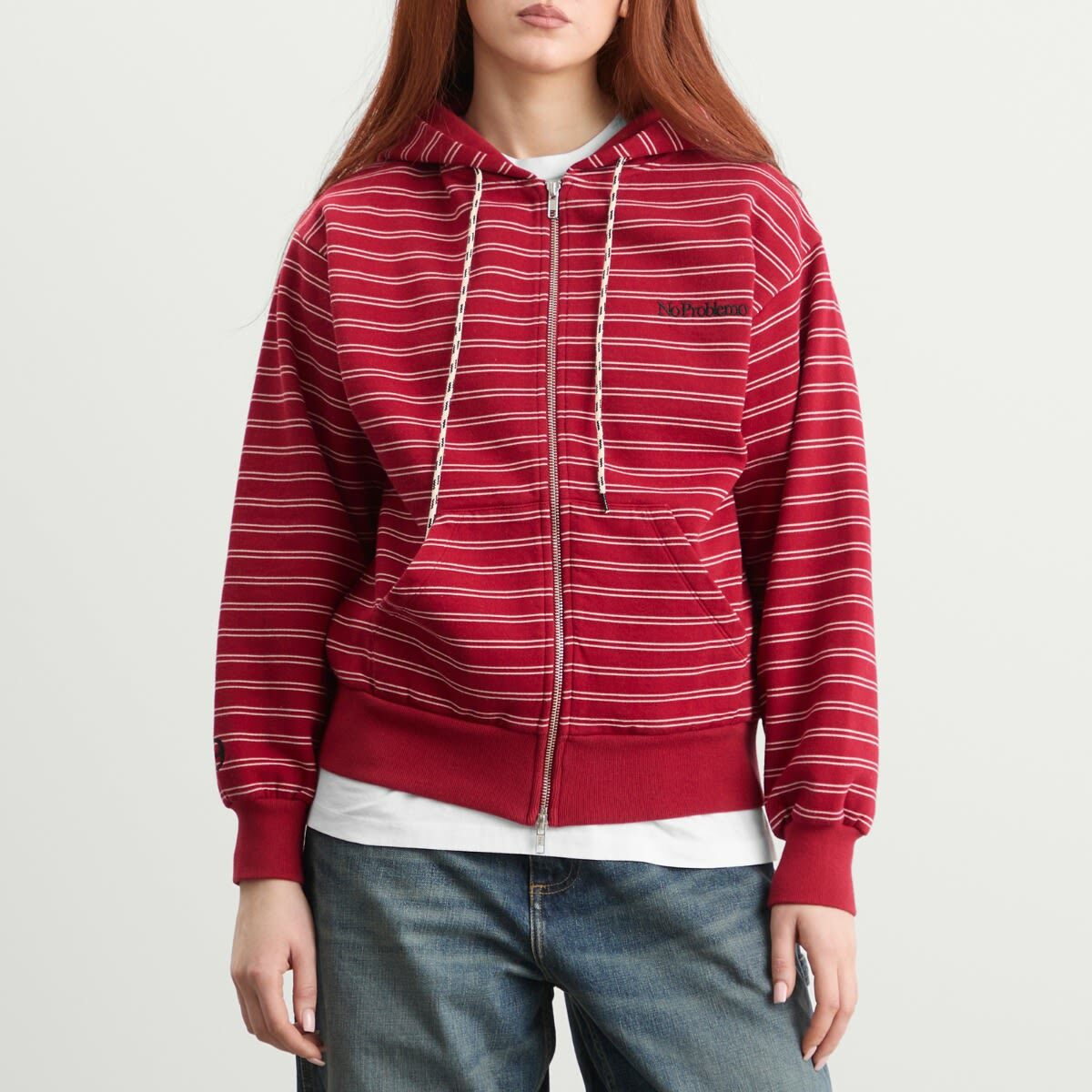 No Problemo Women's Mini Problemo Stripe Zip Hoodie in Red