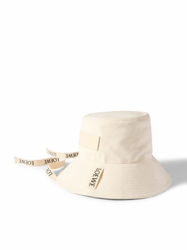 Photo: LOEWE - Paula’s Ibiza Logo-Appliquèd Cotton-Canvas Bucket Hat - Neutrals