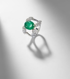 Yeprem 18kt white gold (750/1000) ring with diamonds and emerald