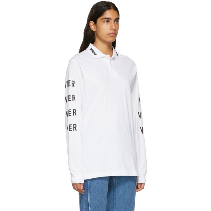 Vier White Logo Long Sleeve Polo