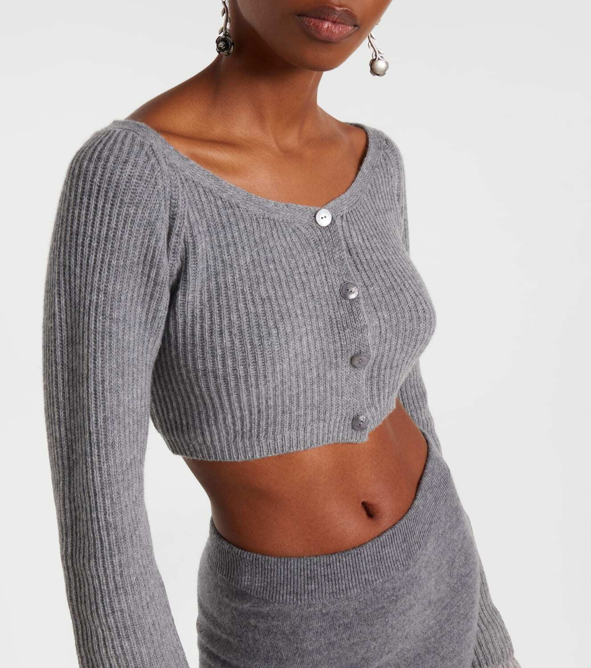 Blumarine Cropped ribbed-knit wool cardigan