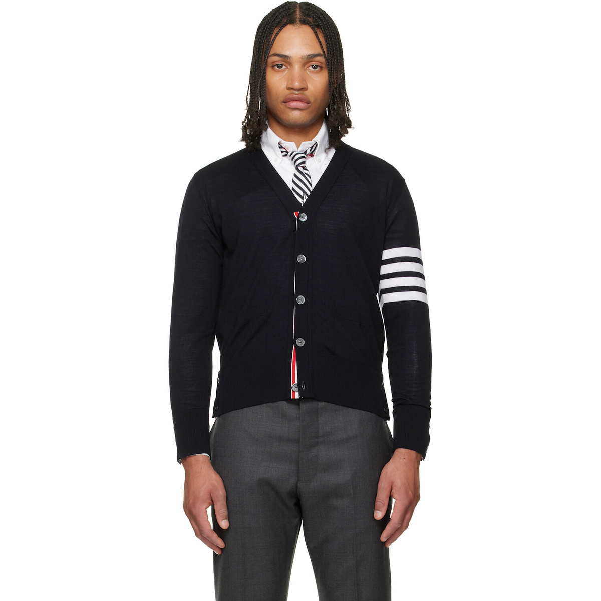 Thom Browne Black Merino Wool 4-Bar Classic Cardigan