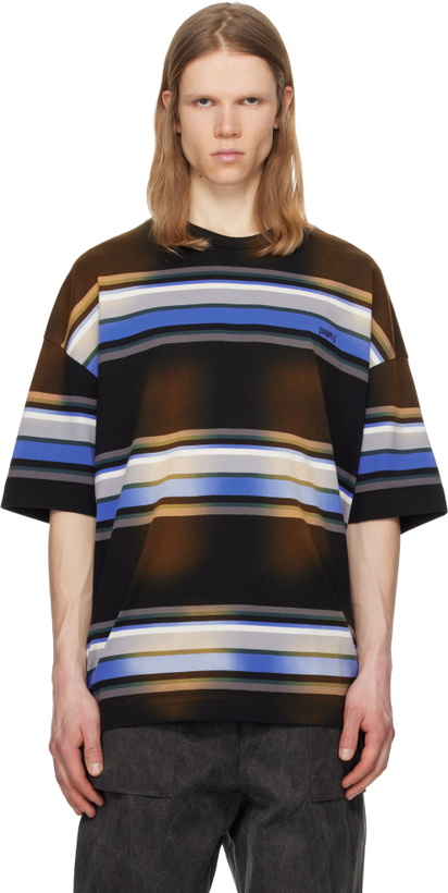 Photo: Juun.J Brown & Blue Washed Multi Stripe T-shirt
