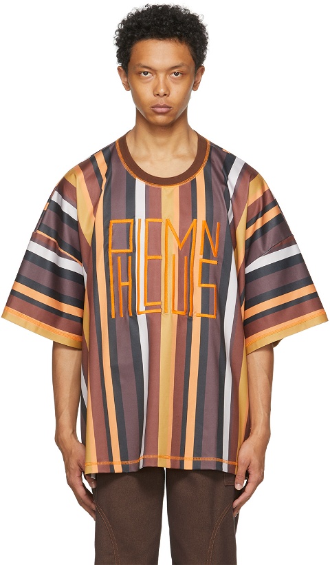 Photo: Phlemuns Brown Striped Oversized Logo T-Shirt