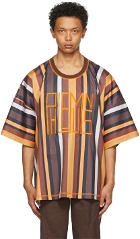 Phlemuns Brown Striped Oversized Logo T-Shirt