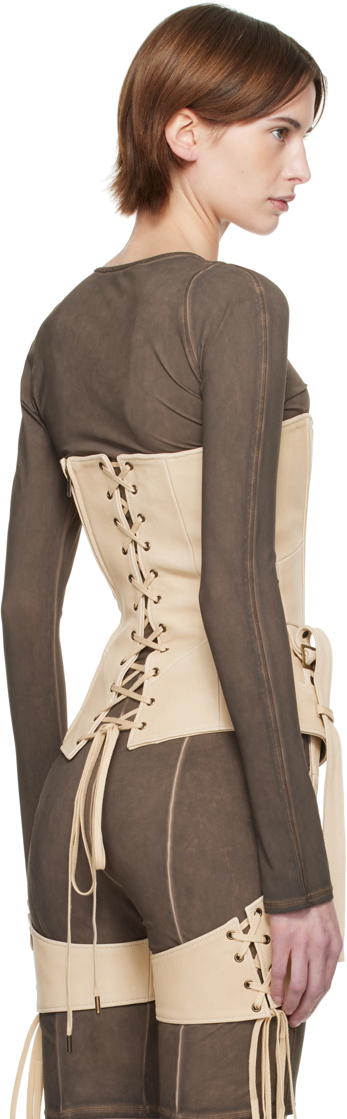 KNWLS Beige Veil Leather Corset