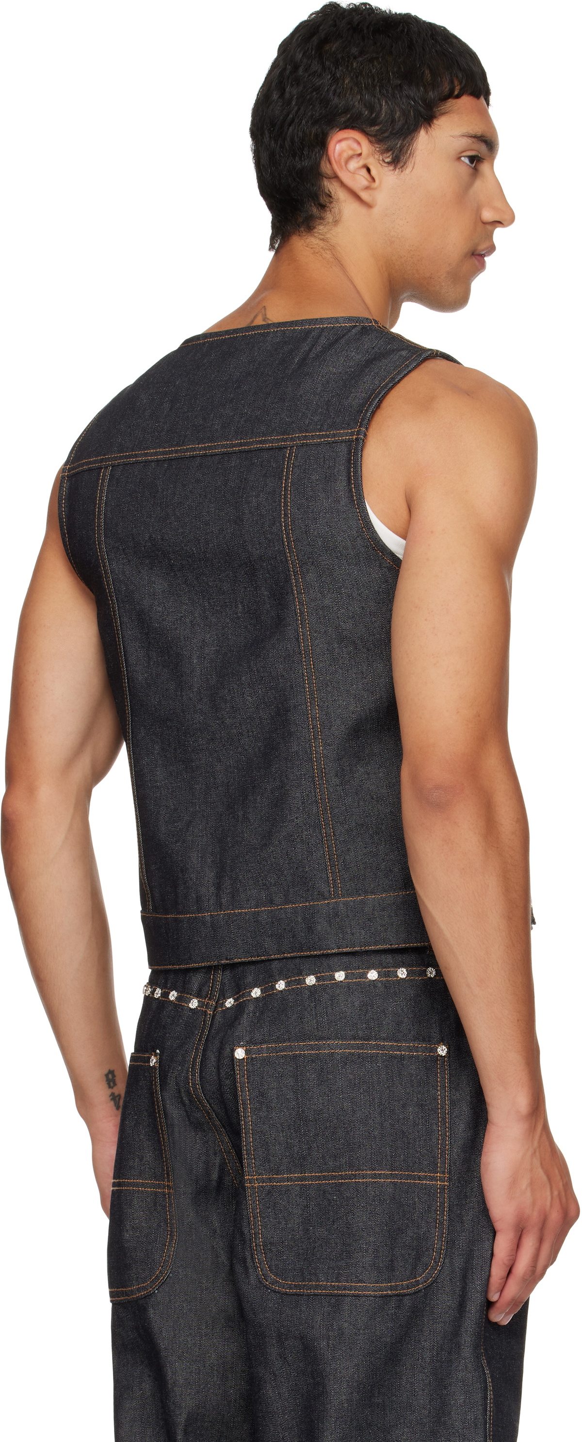 Veneda Carter SSENSE Exclusive Navy Boxy Denim Vest
