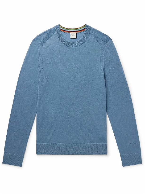 Photo: Paul Smith - Slim-Fit Logo-Embroidered Merino Wool Sweater - Blue