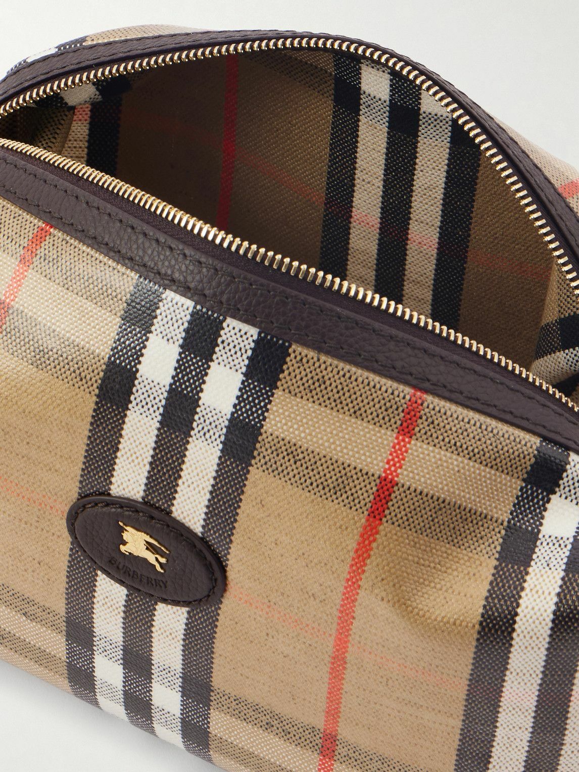 Burberry - Logo-Appliquéd Leather-Trimmed Checked Coated-Canvas Wash Bag