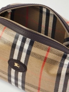 Burberry - Logo-Appliquéd Leather-Trimmed Checked Coated-Canvas Wash Bag