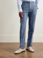 Caruso - Slim-Fit Striped Wool, Silk and Linen-Blend Suit Trousers - Blue