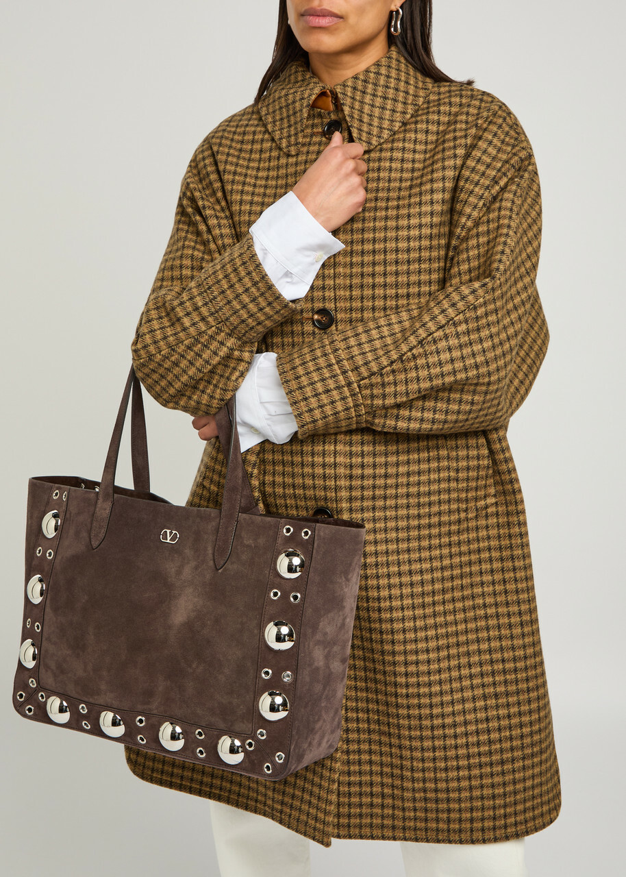 Valentino Nellcôte Studded Suede Tote - Dark Brown - One Size