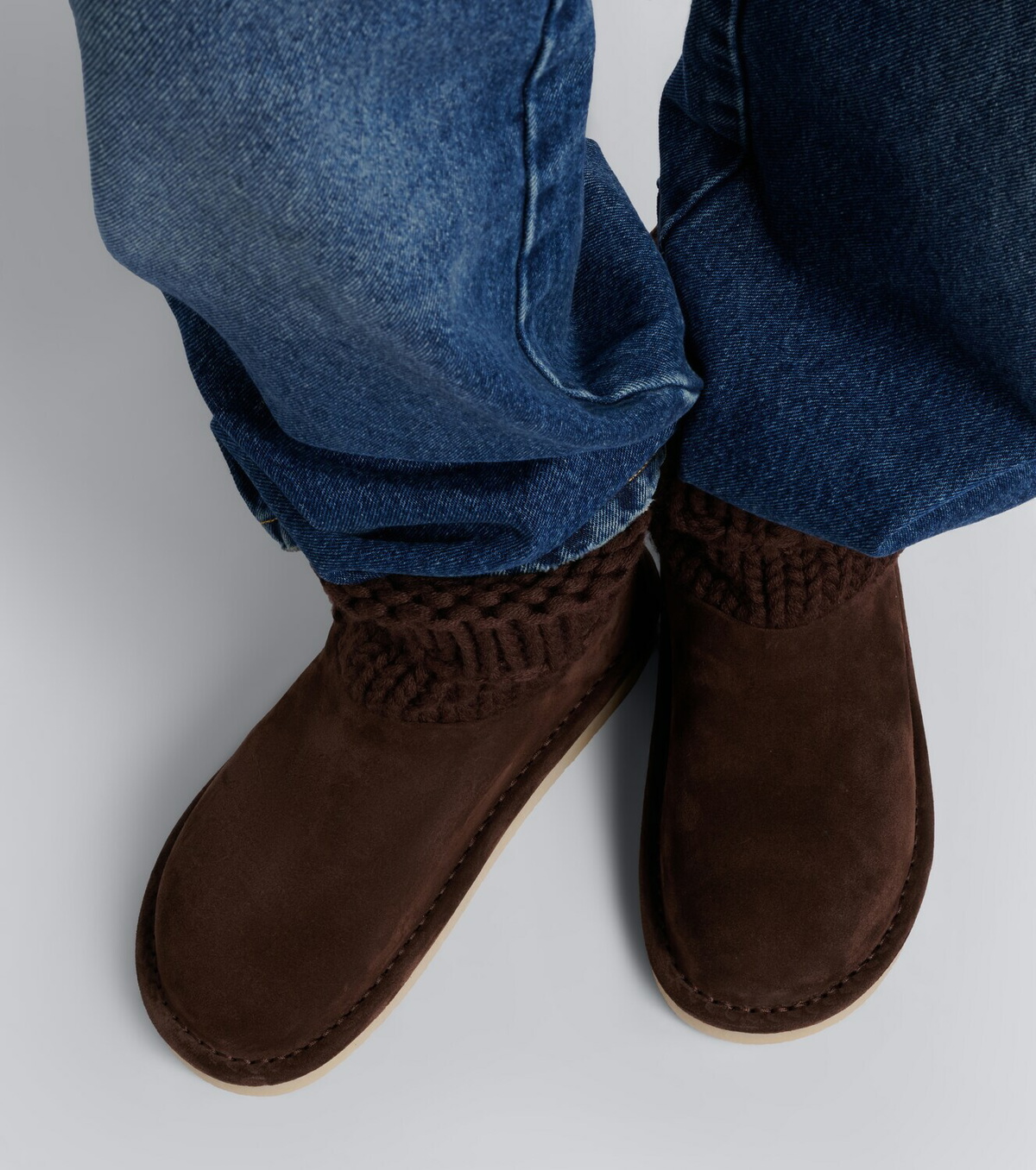 Miu Miu Paneled knitted suede ankle boots